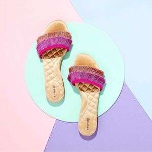 BIRDIES Sparrow Fringe Sandal Slides in Sangria Pink Orange